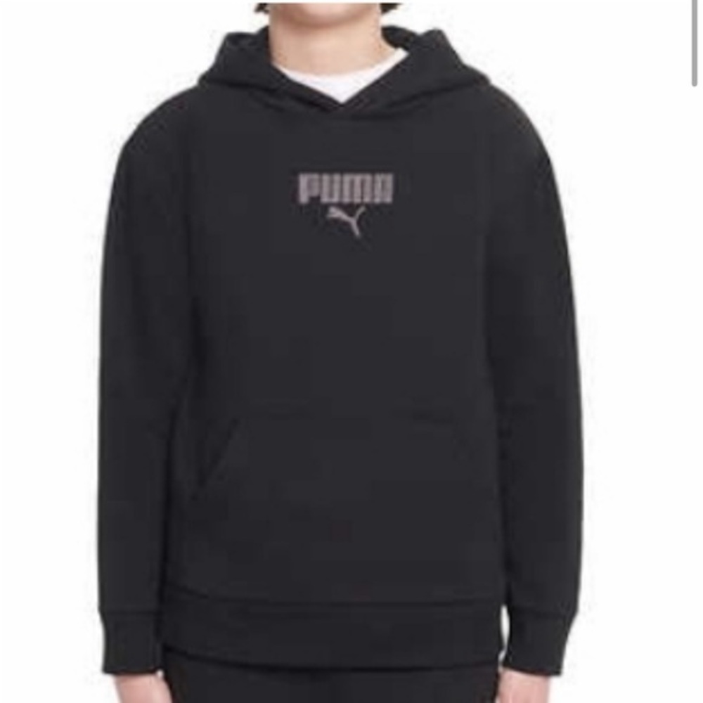 🍕🪻PUMA hoodie sweatshirt black embroidered logo youth large CLOSEOUT